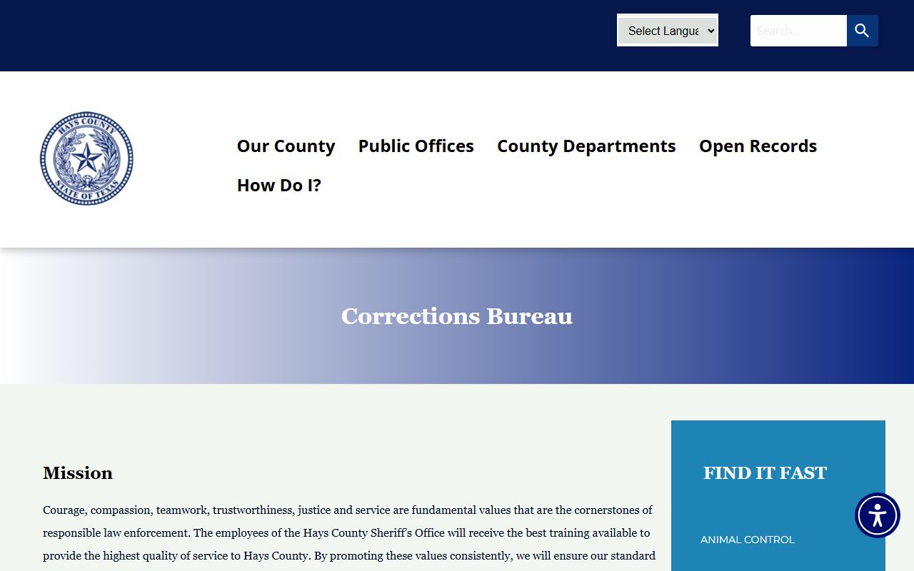 Hays County Jail inmate lookup Corrections Bureau page