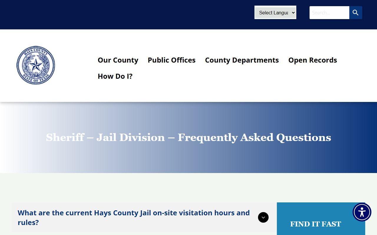Hays County Jail visitation and inmate services FAQ